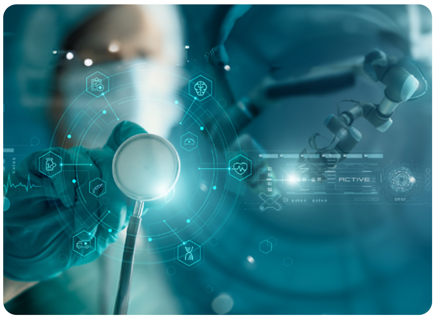 Doctor examining with technology