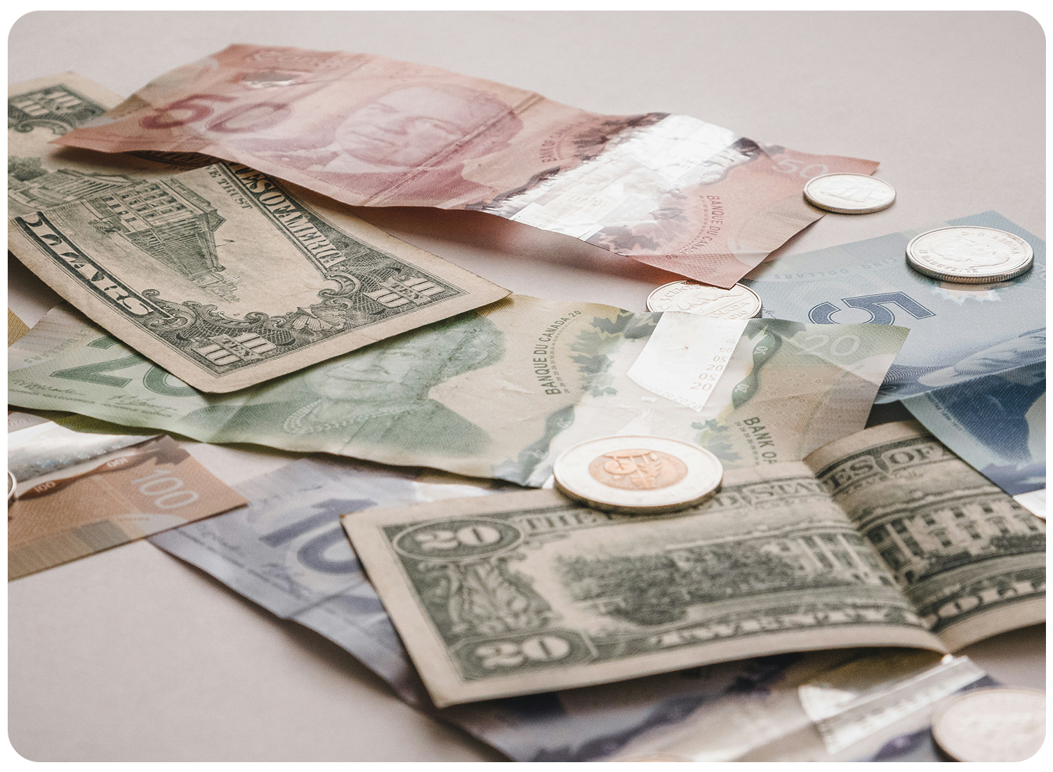 Money notes and coins